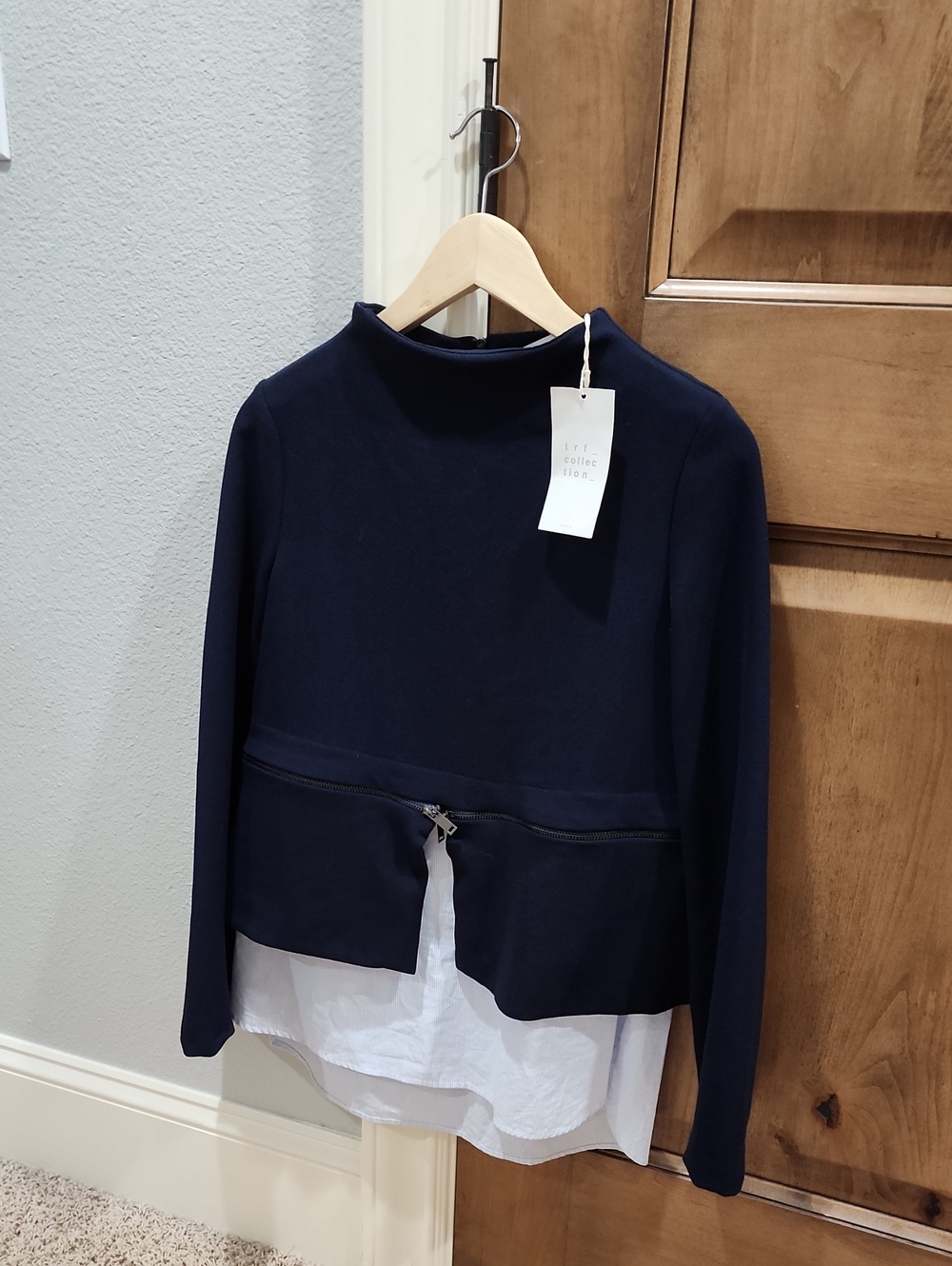 Zara Navy and White Layered-Look Long Sleeve Top